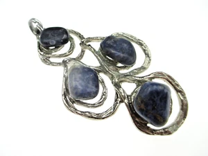 XXL Sodalith Edelstein Anhänger Vintage Retro Modernist Brutalist rare Pendant - Bild 1 von 4