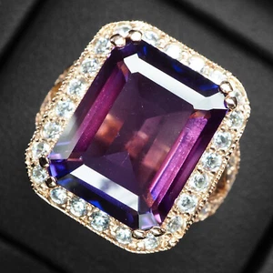 Gleaming Bi Color Sapphire Baguette 20.15Ct 925 Sterling Silver Handmade Rings - Picture 1 of 9