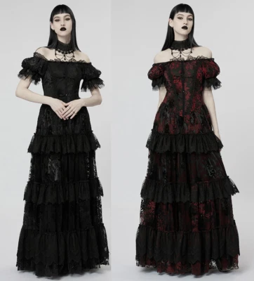 NEW Punk Rave Rock Gothic Queen Gorgeous Palace Black or Red Lace Dress Q-613 - Image 1 of 4