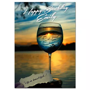 g016 Large personalised BIRTHDAY CARD printed with your text; Glass of life wine - Picture 1 of 1