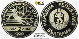 1987 BULGARIA  2 LEVA WINTER OLYMPIC PROOF - PCGS PR68 DCAM - Picture 1 of 1