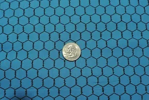 100% Cotton Fabric - Andover - Black Chicken Wire Design On Blue - By The Yard - Picture 1 of 1