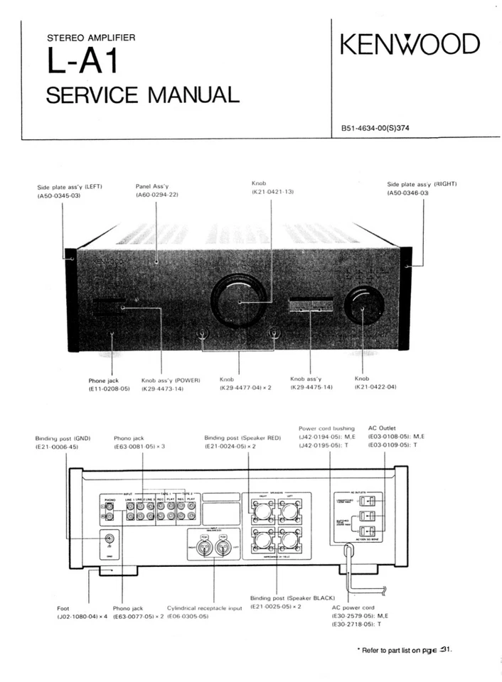 Servizio Manuale di Istruzioni per Kenwood L-A1 - Immagine 1 di 1