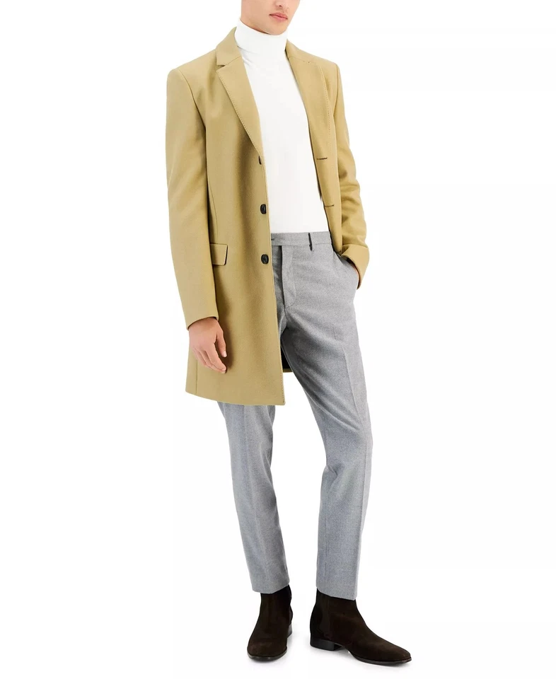 Hugo Boss Men's Slim-Fit Migor Wool Overcoat Coat 38R Camel Beige - Image 1 of 1