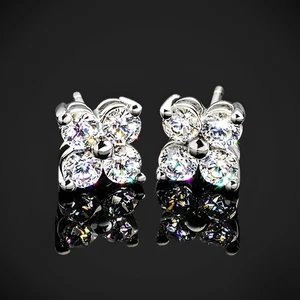 Round Cut Women Studs Earring Diamond Lab Grown 1 Carat 14k White Gold - Picture 1 of 9