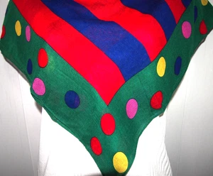Italian-Made Rayon Dk Green Red, Royal Blue, Yellow & Dark Pink 30" Square Scarf - Bild 1 von 4