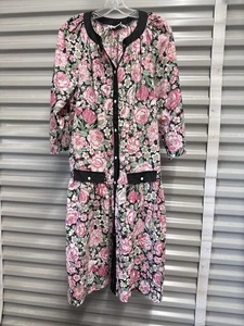 VTG 1980s Models Coats Floral Cotton Drop Waist Snap House Dress Pockets L /XL - Picture 1 of 5
