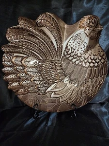 Bauernhaus Hahn Metall Glas Wohndeko Platte - Bild 1 von 4