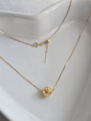 18K золото деньги монета мяч бусина удачи подвеска ожерелье 18» регулируемый изящный Au750  - Изображение 1 из 4
