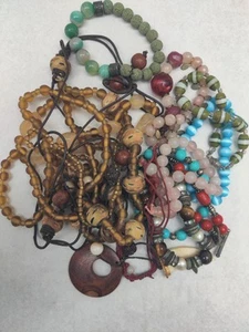 10 gemischter Perlenschmuck - 5-lagige Halskette + 9 Armbänder - Tiger & Katzenauge - Lawa - Bild 1 von 24