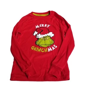 Dr Seuss The Grinch Merry Grinchmas Long Sleeve Pajama Top Youth 8 Red Christmas - Picture 1 of 7