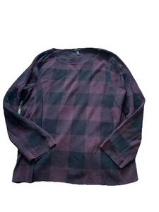 Eileen Fisher Pullover leichtes Strick Oberteil Fensterscheibe lila schwarz XL kariert - Bild 1 von 7