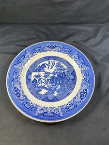#854 Vintage BLUE & Wht WILLOW WARE Royal China Dinner Plate 10" Oriental Scene - Picture 1 of 8