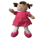 Prestige Baby My First Doll Plush Brown Hair Pink Heart Polka Dot Dress Girl 10"