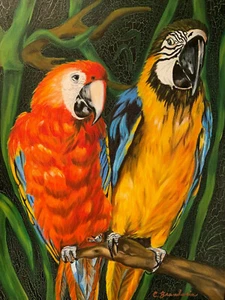 Carol Brandwein Original Signed Painting Framed Personalized Parrots - Picture 1 of 12