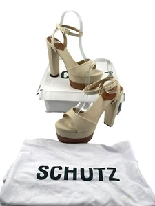 Schutz Kailah Canvas Leather Platform Heel Sandals in Oyster & Deep Nude Sz 9 - Picture 1 of 13