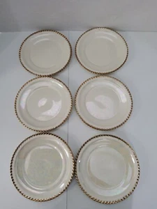Vintage Pearl Iridescent Lusterware Set Of 6 Plates 22k Gold Trim - Picture 1 of 11