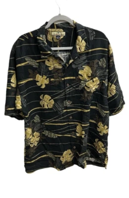Tommy Bahama Textured Silk Tropical Floral Design  Black Beige Brown Sz XL Relax - Image 1 of 4