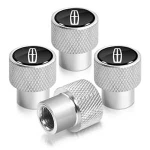 Lincoln logo in Black on Shining Silver Aluminum Tire Valve Stem Caps - Picture 1 of 5
