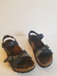 CUTE WOMENS BIRKIS SIZE L5. NAVY BLUE STRAPS AROUND ANKLES - Picture 1 of 7