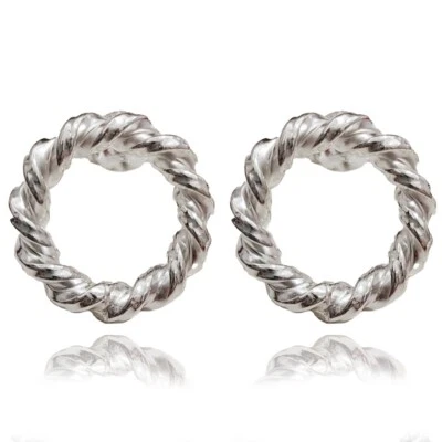 Orecchini bottone cerchi argento 925 rodiato torchon piccoli perno farfallina - Immagine 1 di 3