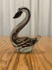 Crystal Clear Collectable Art Glass Swan Black & White Caned Striped