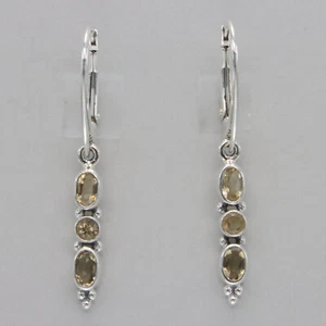 925 Sterling Silver Triple Oval Round Yellow Natural Citrine Leverback Earrings - Picture 1 of 7