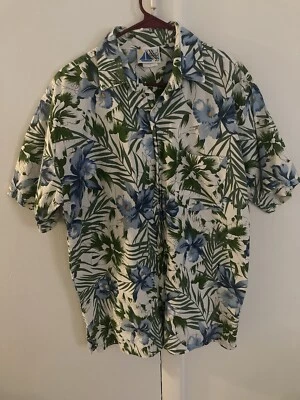 Camisa Hawaiana Vintage The Men’s Store At Sears Talla Grande Hibisco Azul Verde Foto 1 de 4