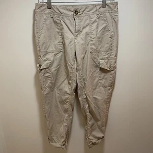 tommy hilfiger Boys cargo pants Size 4 khaki tan Cuffed Bottom Metal Buttons - Picture 1 of 12