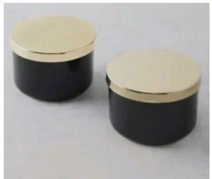 Z Gallerie Storage Duo Set Of 2 Ceramic Canisters Gold Lids 2.5x4 in 8.4oz NEW - Picture 1 of 12