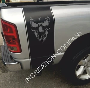 Angry Skull Vinyl Stripes Any Truck Rear Bed Decals Off road Stickers removable - Picture 1 of 3