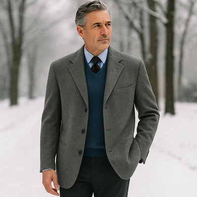 Blazer Saks Fifth Avenue Arnold Brant Cashmere cinza masculino 44LT ventilação dupla - Imagem 1 de 4