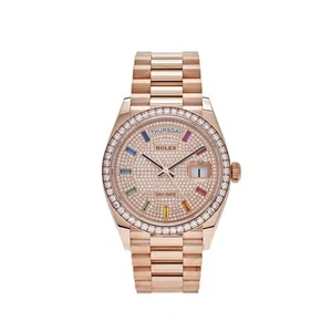 Rolex Day-Date 36 128345RBR Rose Gold Rainbow Diamond Pave Dial (2021) - Picture 1 of 4