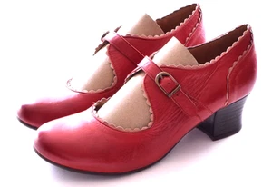 Miz Mooz Francine Pump Heels Red Leather Mary Jane Scallop Trim Size 8 EUC - Picture 1 of 7