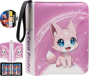Pink 4-Pocket Trading Card Binder for Girls – 440 Slots, Zipper Case + Stickers - Picture 1 of 6
