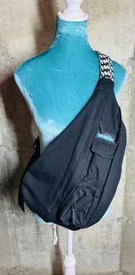 KAVU Rope Sling Crossbody Bag Black Canvas Houndstooth Strap Outdoor Travel Pack - Image 1 of 4