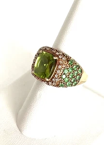ESTATE 14K YELLOW GOLD PERIDOT,TSAVAORITE,DIAMOND RING - Picture 1 of 6