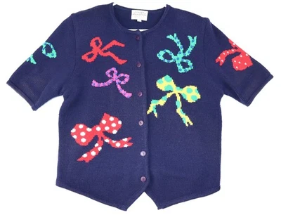 VTG Susan Bristol Cardigan Sweater Womens Lg Bow Embroidered 90s Granny Core - Image 1 of 4