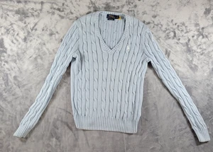 Suéter Polo Ralph Lauren Mujer Medio Azul Tejido con Cable Algodón Pima Cuello en V - Imagen 1 de 7