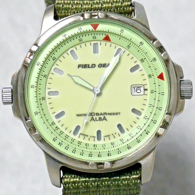 Reloj Militar SEIKO ALBA FIELD GEAR V732 1995 Fecha Luminosa Completa Decimal Japón Foto 1 de 4