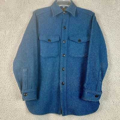 VTG Eddie Bauer Shacket Mens Medium Wool Blend Button Down Work Herringbone - Image 1 of 4