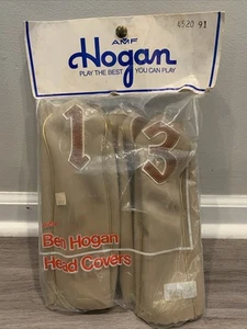 4 Vintage Golf Club Head Covers Ben Hogan AMF Tan Vinyl Fabric Lined READ - Picture 1 of 4