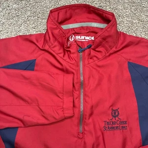 Sunice Old Course St Andrews Quarter Zip Pullover Mens Med Red Blue Golf Jacket - Picture 1 of 8