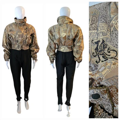 VINTAGE 90'S WOMEN'S SKEA PARIS VAIL Gold Lame Dragon SKI Snow SUIT SZ 10 NWT - Image 1 of 4