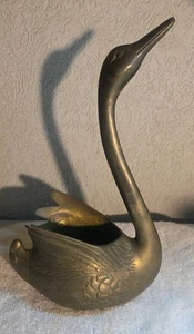 Vtg MCM LARGE Brass Swan Planter 13.5” - Picture 1 of 9