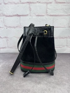 Gucci Crossbody Ophidia Web Black Suede Mini Drawstring Bucket - Picture 1 of 13