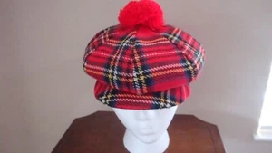 Vintage Fox Hunter Hand Tailored Hat or Cap Plaid look Red Pom Pom - Picture 1 of 20
