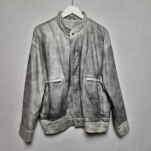 Vintage Leather Bomber Jacket Mens Size UK Medium Grey Full Zip Retro - Picture 1 of 8