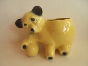 Rare Color! Vintage Original McCoy Pottery Yellow Bear with Ball Planter. Look! - Picture 1 of 6