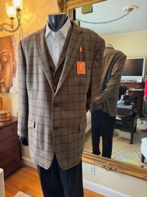 Tallia Big &Tall Tan and Burgundy Blazer Size 54XL ( Matching Vest Available) - Image 1 of 3